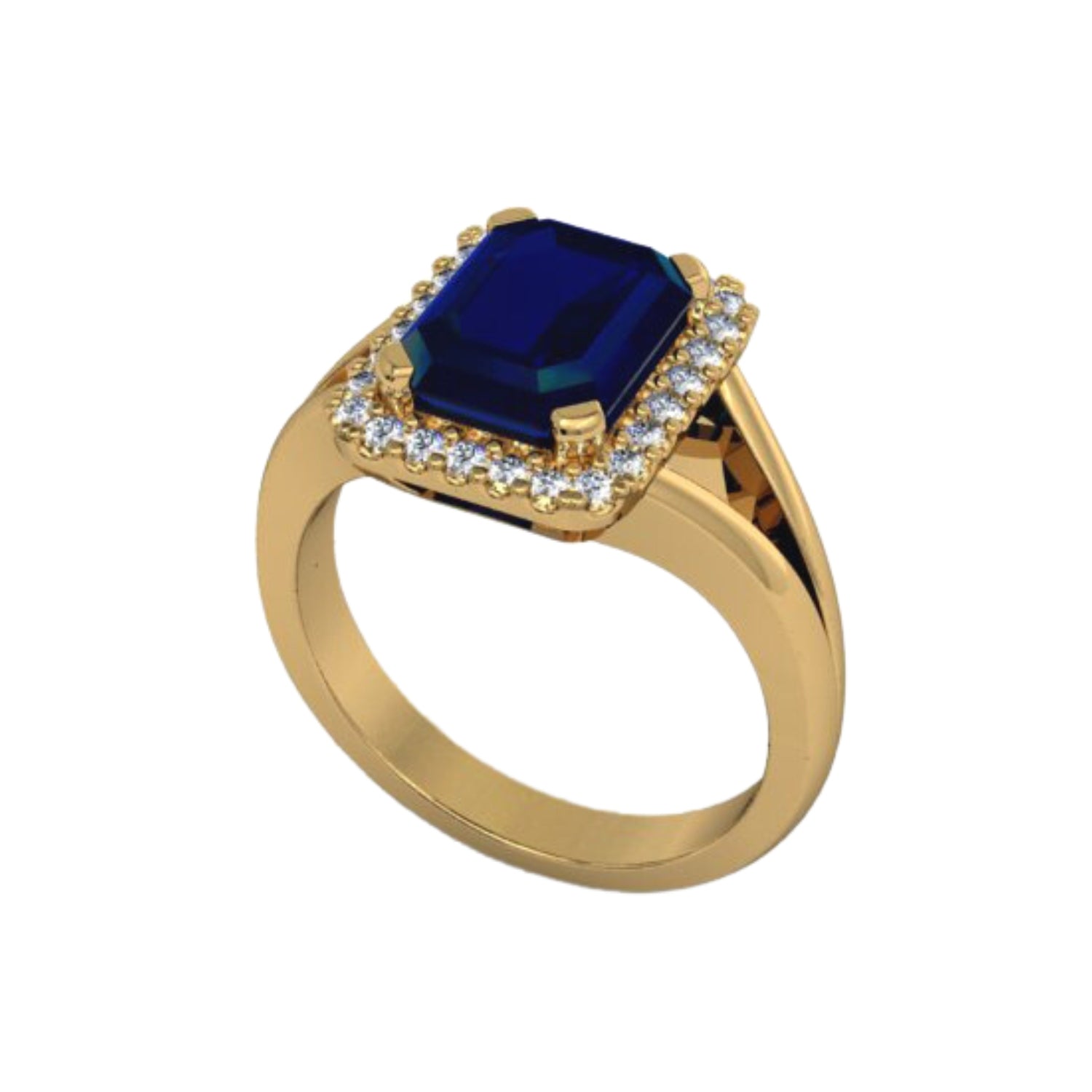 Platinum ring with emerald cut centre and 30 small diamonds