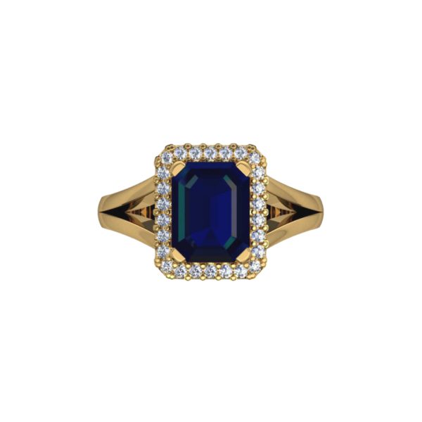 Platinum ring with emerald cut centre and 30 small diamonds