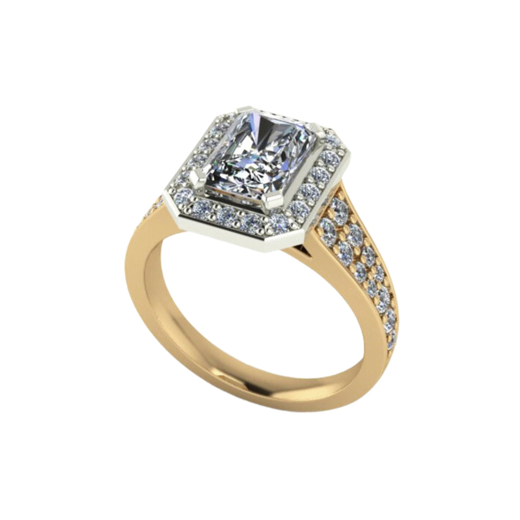 18ct yellow gold and platinum ring with a radiant cut centre