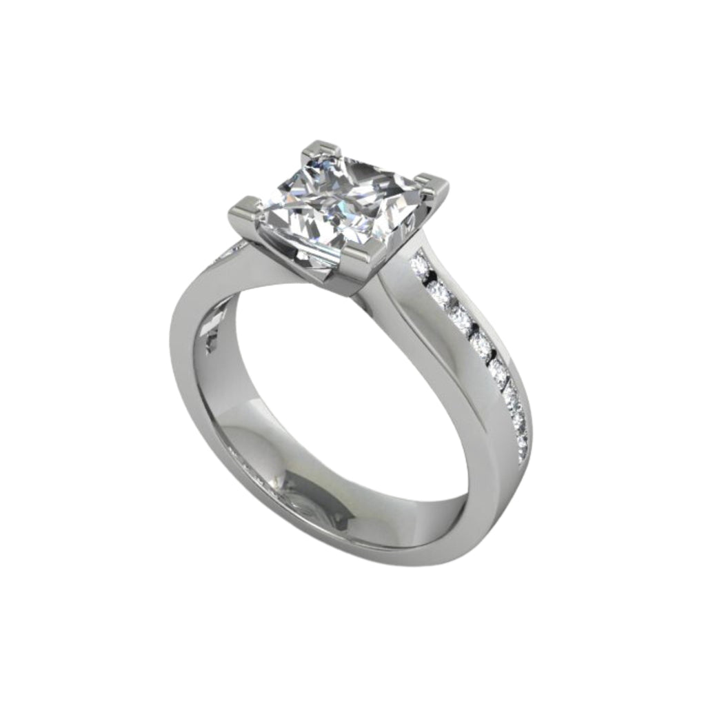 Platinum engagement ring with a 1.5ct centre and 16 small diamonds
