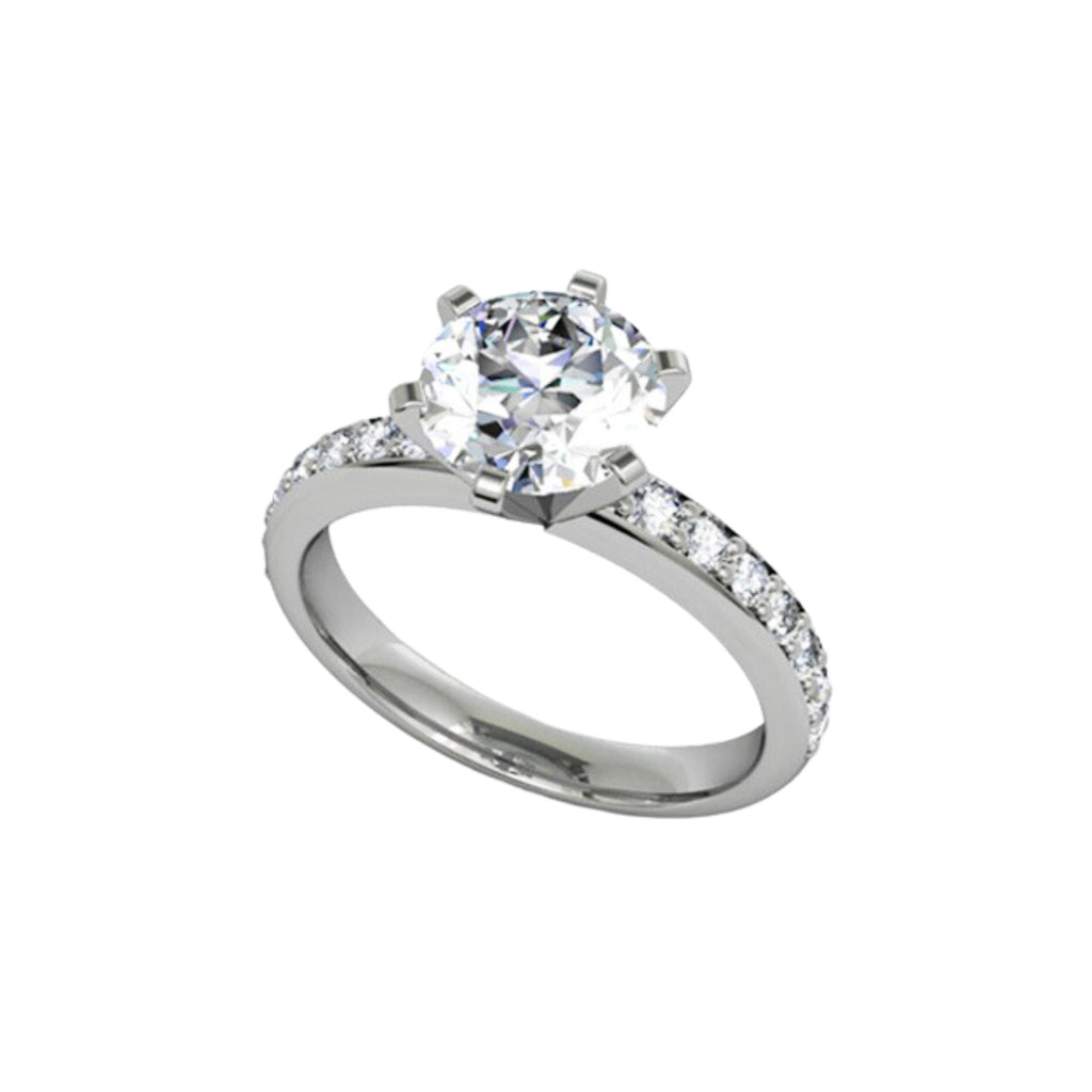 Platinum engagement ring with 1.5ct centre and 14 small round diamonds