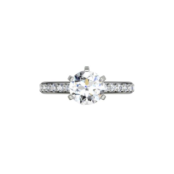 Platinum engagement ring with 1.5ct centre and 14 small round diamonds