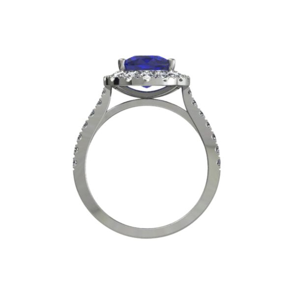 Platinum cushion cut sapphire with 30 small diamonds