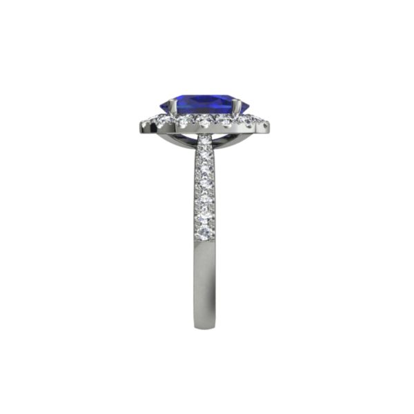 Platinum cushion cut sapphire with 30 small diamonds