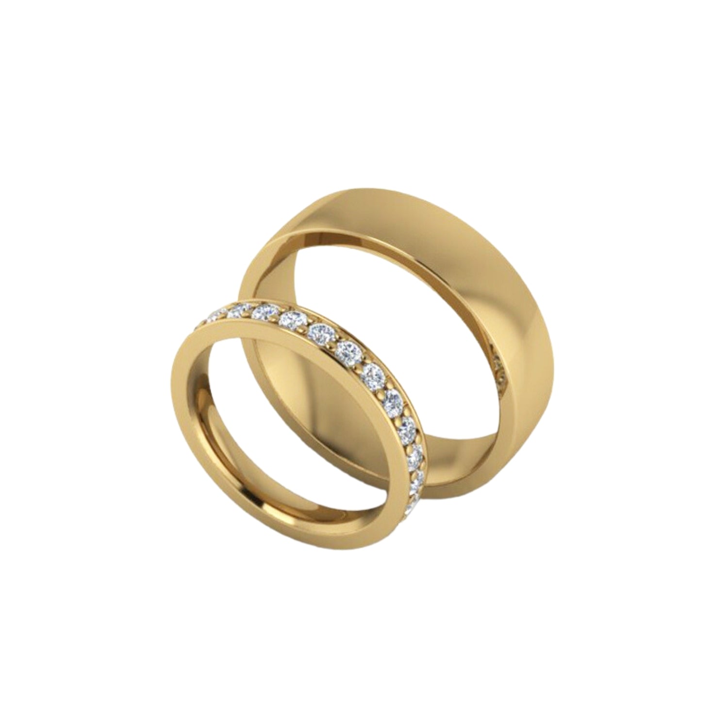 Simple 14ct yellow gold wedder set with 15 diamonds