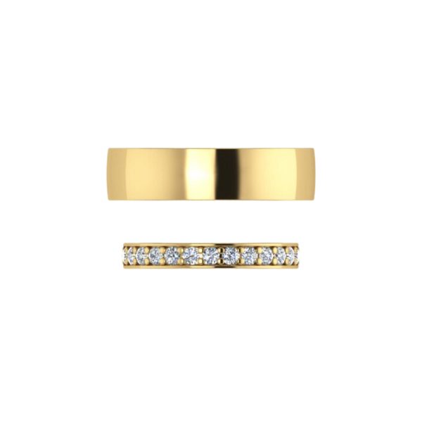 Simple 14ct yellow gold wedder set with 15 diamonds