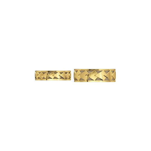 2 matching yellow gold bands with overlapping pattern